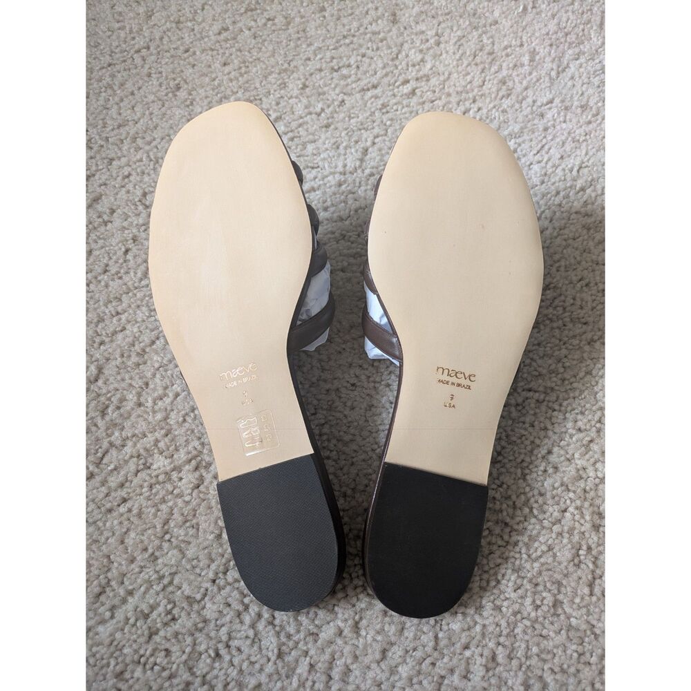 NIB Maeve Anthropologie Logo Dark Brown Leather Slide Sandals Sz 9 - Picture 7 of 10